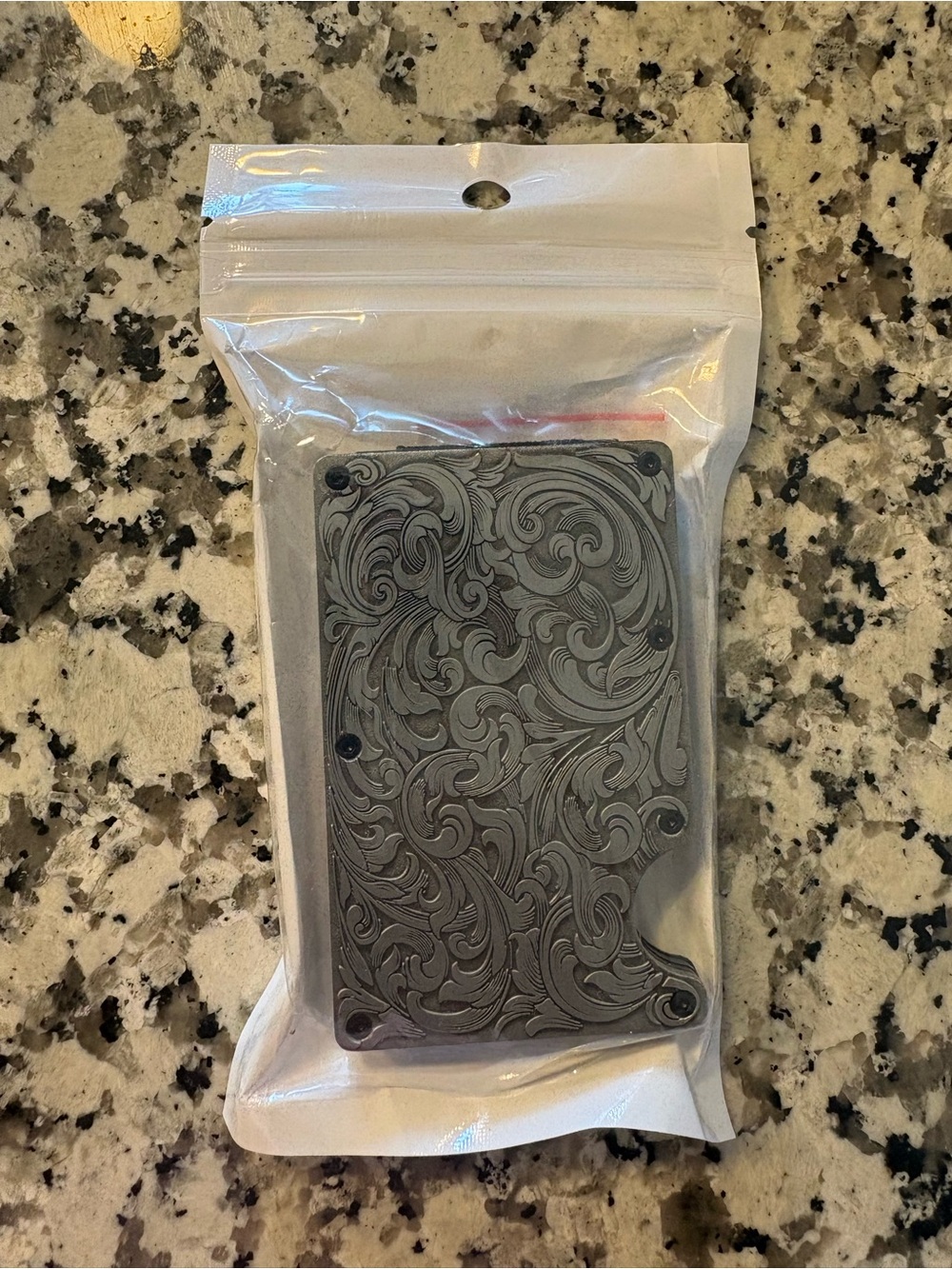 Engraved Gray Floral Money Clip Card Holder